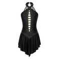 thumbnail image 3 of TiaoBug Women Sleeveless Lyrical Dance Dress Shiny Rhinestone Figure Ice Skating Skirted Leotard Black S, 3 of 7