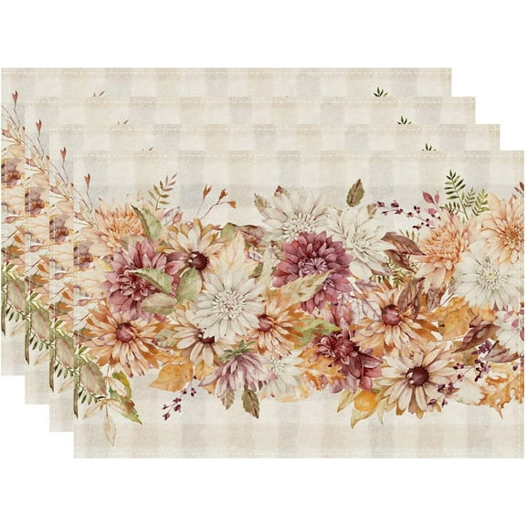 Fall Flowers Placemats Set of 4 Table Mats Autumn Table Decorations 12X18inch