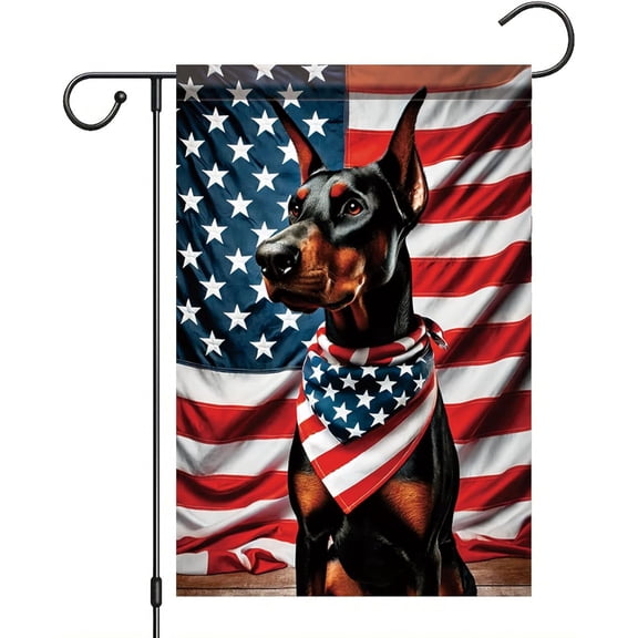 Patriotic Doberman Garden Flag 4th of July Patriotic Welcome Fourth of July Independence Day Memorial Day Yard Flag Summer Outdoor Decorations 12x18 Inch Double Sided