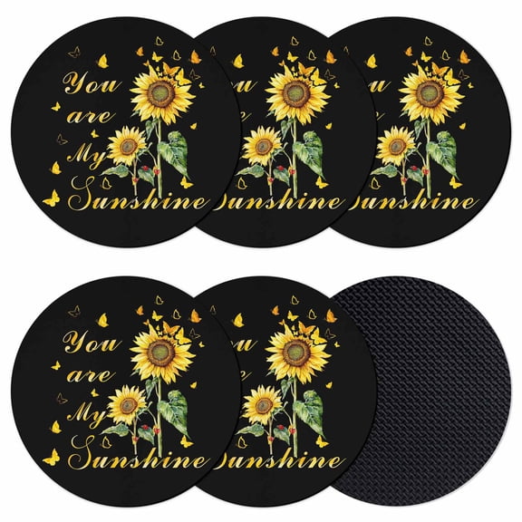 Sunflower Coasters Set of 6, Absorbent Coasters for Drinks, Vintage Botanical Coaster for Desk Coffee Table Protection, Home Decor House Warming Gifts 4"