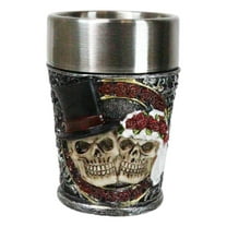 Pack of 4 Gothic Love Never Dies Skeleton Bride And Groom Shooter Shot Glasses