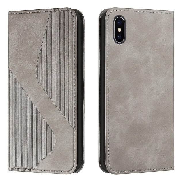 Funda tipo cartera de cuero magnético texturizado con patrón en S para iPhone X/XS: alta resistencia magnética, ranuras para tarjetas, antiarañazos y protección duradera.