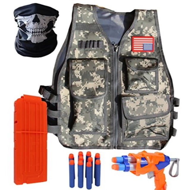 VOROSY XMS427 Woodland Camo Elite Tactical Vest Kit for Nerf NStrike