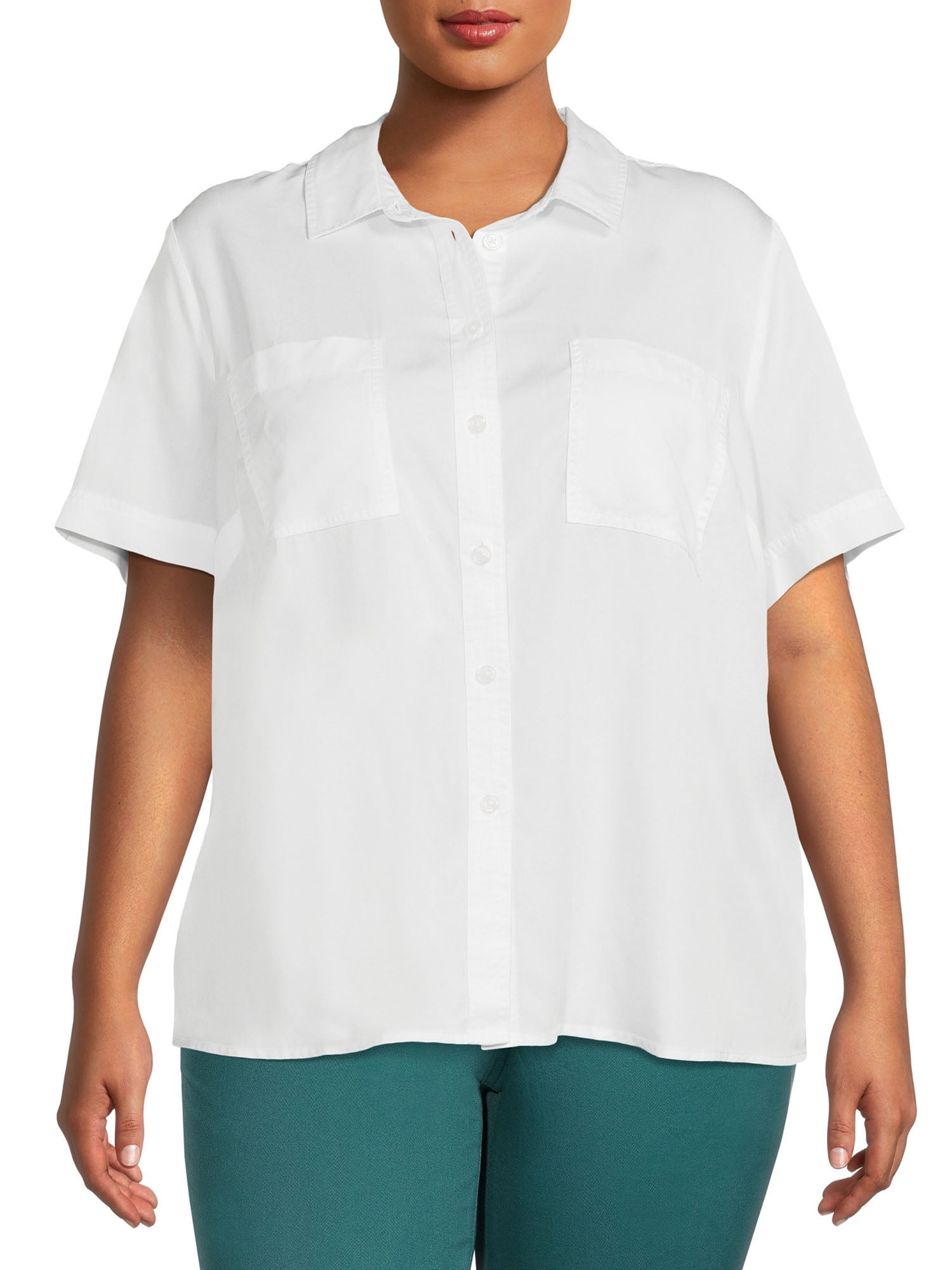 Plus Size Button Front Camp Shirt 