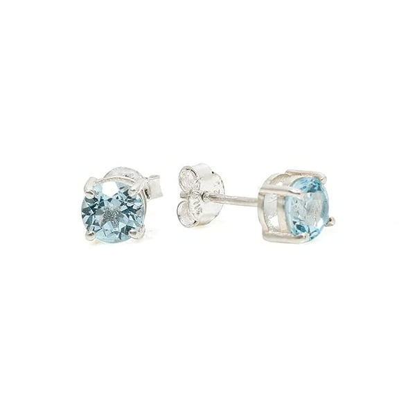 Natural Aquamarine Dainty Stud Earrings 925 Solid Sterling Silver Solitaire stud Earrings - Birthstone Earrings Stud - Earrngs for Women
