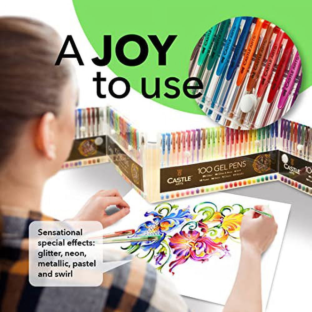 Castle Art Supplies 100 Gel Pens Set with Case for Adults Artists