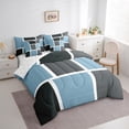 thumbnail image 4 of Feelyou Adult Chic Plaid Twin Bedding Sets 7-Piece, Fashion Artwork Buffalo Bedding Comforter Set, Blue Grey Abstract Ombre Reversible Sheet Sets, Breathable Home Decor, 4 of 8