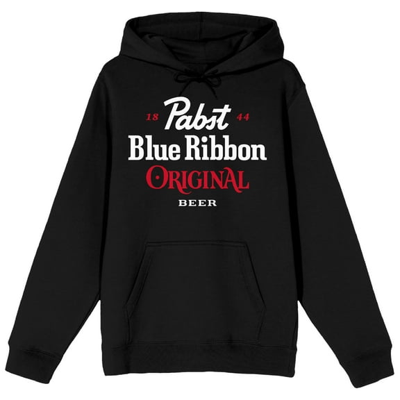 Pabst Blue Ribbon 1844 Original Beer Text Logo Long Sleeve Adult Black Hooded Sweatshirt-Medium