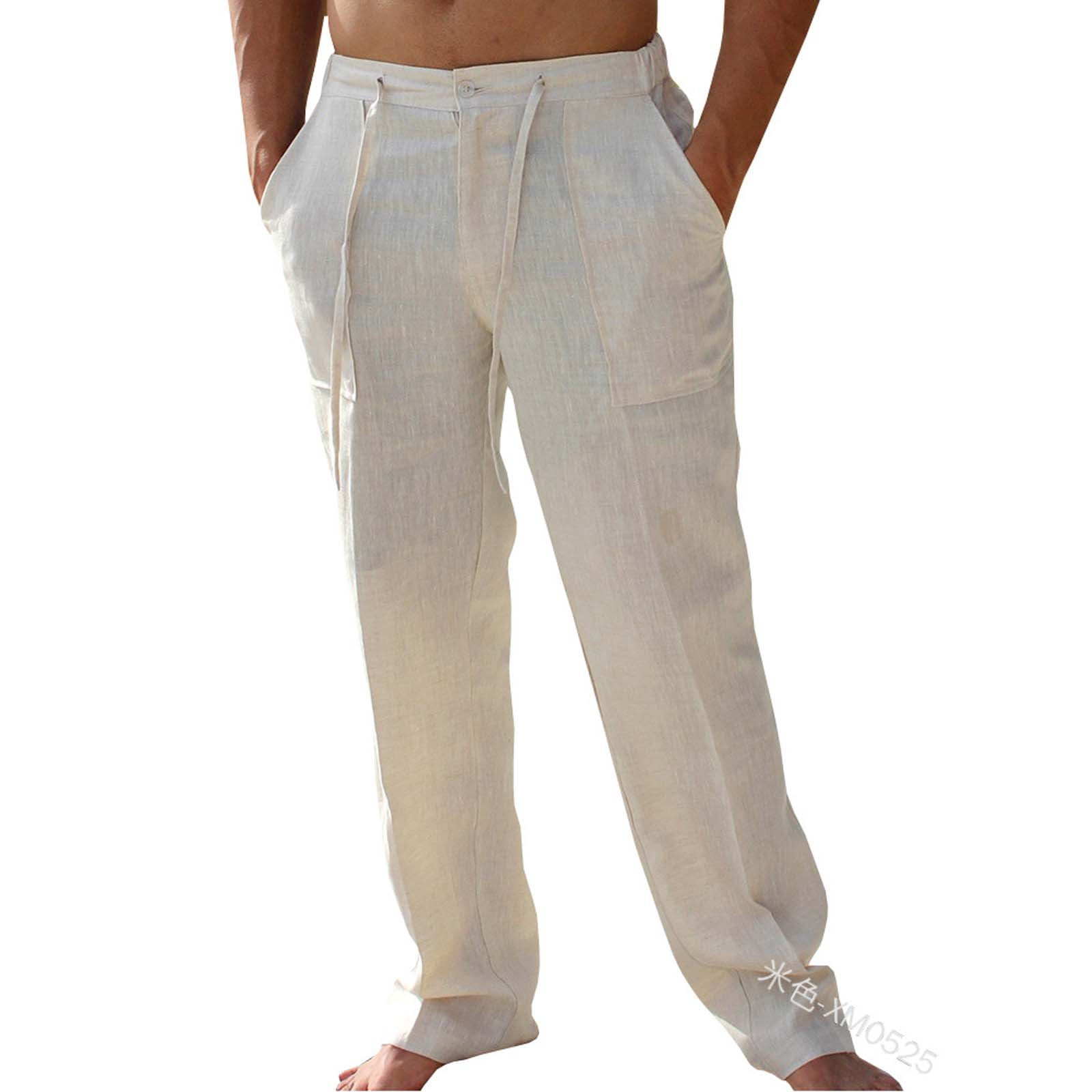 PASLTER Mens Casual Baggy Capri Pants Elastic Waist Linen Lightweight Loose Summer Trousers 