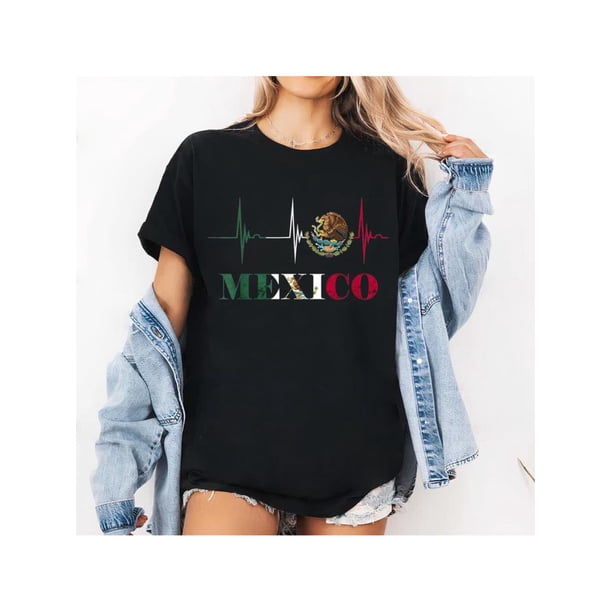Pure Cotton T-shirt Heartbeat EKG Pulse Mexico Emblem Mexico Flag Mexican Pride T-Shirt Sweater Hoodie Casual Breathable