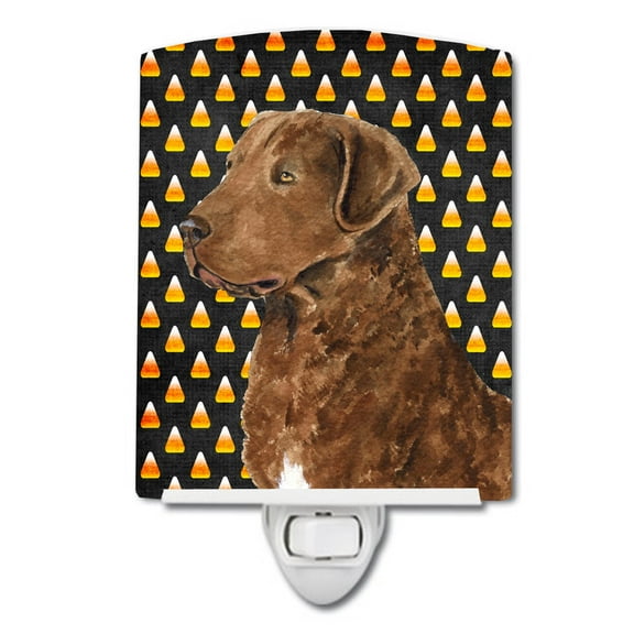 Caroline's Treasures SS4324CNL Chesapeake Bay Retriever Wheaten Candy Corn Halloween Portrait Ceramic Night Light,
