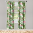 thumbnail image 3 of Ambesonne Tropical Curtains, Flamingos Illustrations, Pair of 28"x84", Olive Green and Pastel Pink, 3 of 5