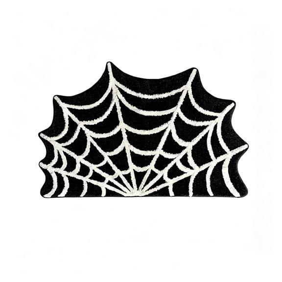 Halloween Spider Web Shaped Area Rug, Black White Gothic Cobweb Plush Doormat, Soft Fluffy Accent Floor Mat for Front Door Fireplace Bedroom Halloween Home Decor