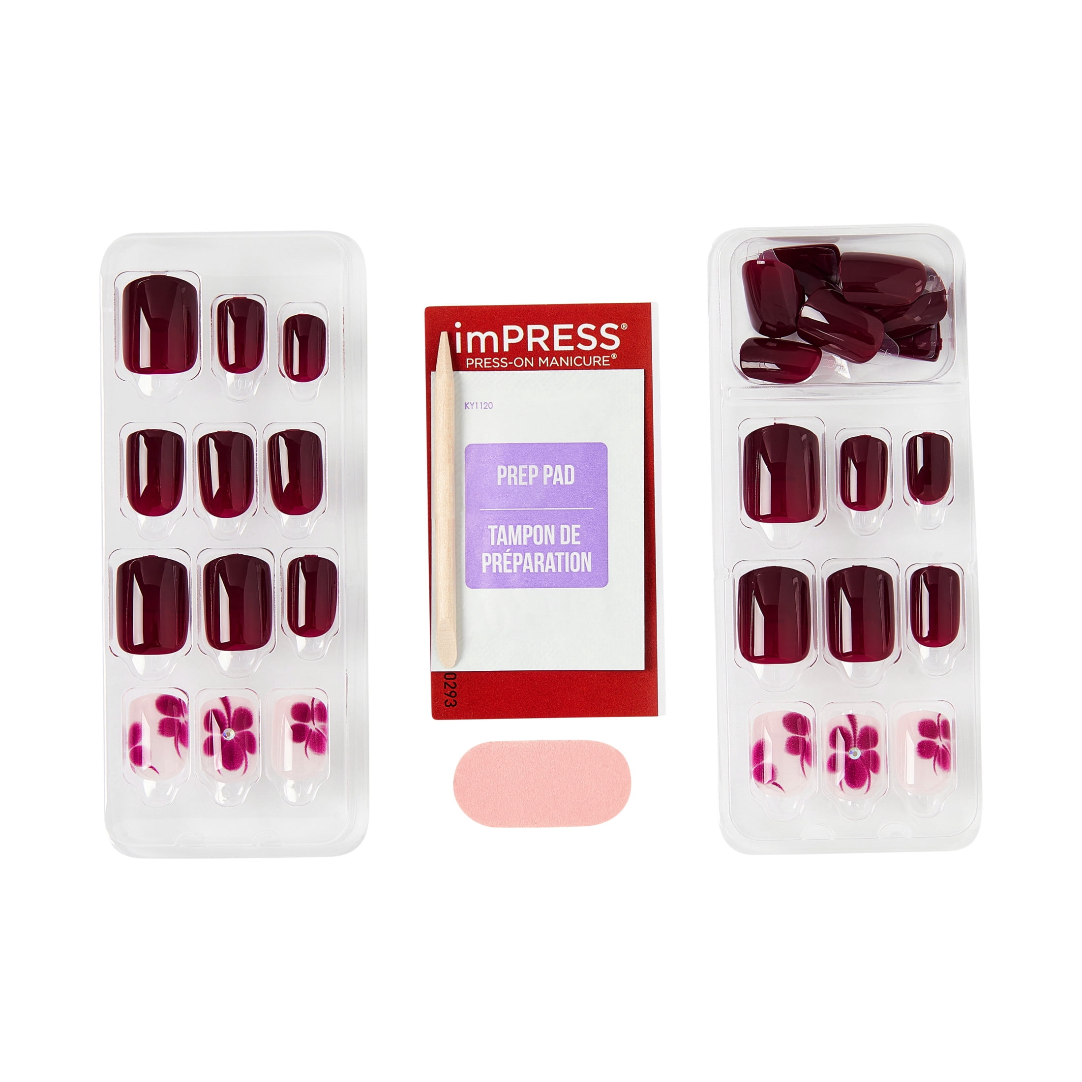 Impress Design Red Short Square Press On Nails, 30 Pieces