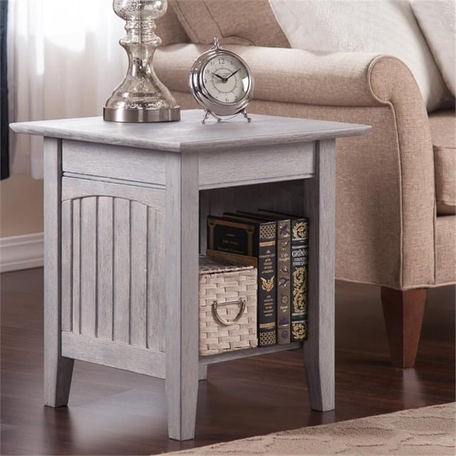 AFI Table d'Appoint Traditionnelle en Bois Massif avec Tablette en Bois Flotté