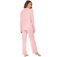 thumbnail image 3 of HEARTNICE Women Button up Pajama Set, Long Sleeve Sleepwear Pjs Set, (Pink,S), 3 of 5