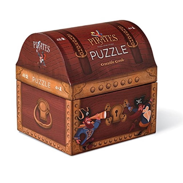 Crocodile Creek Pirates Treasure Double Fun Jigsaw Puzzle in Treasure Trunk Shaped Box (48 Piece)