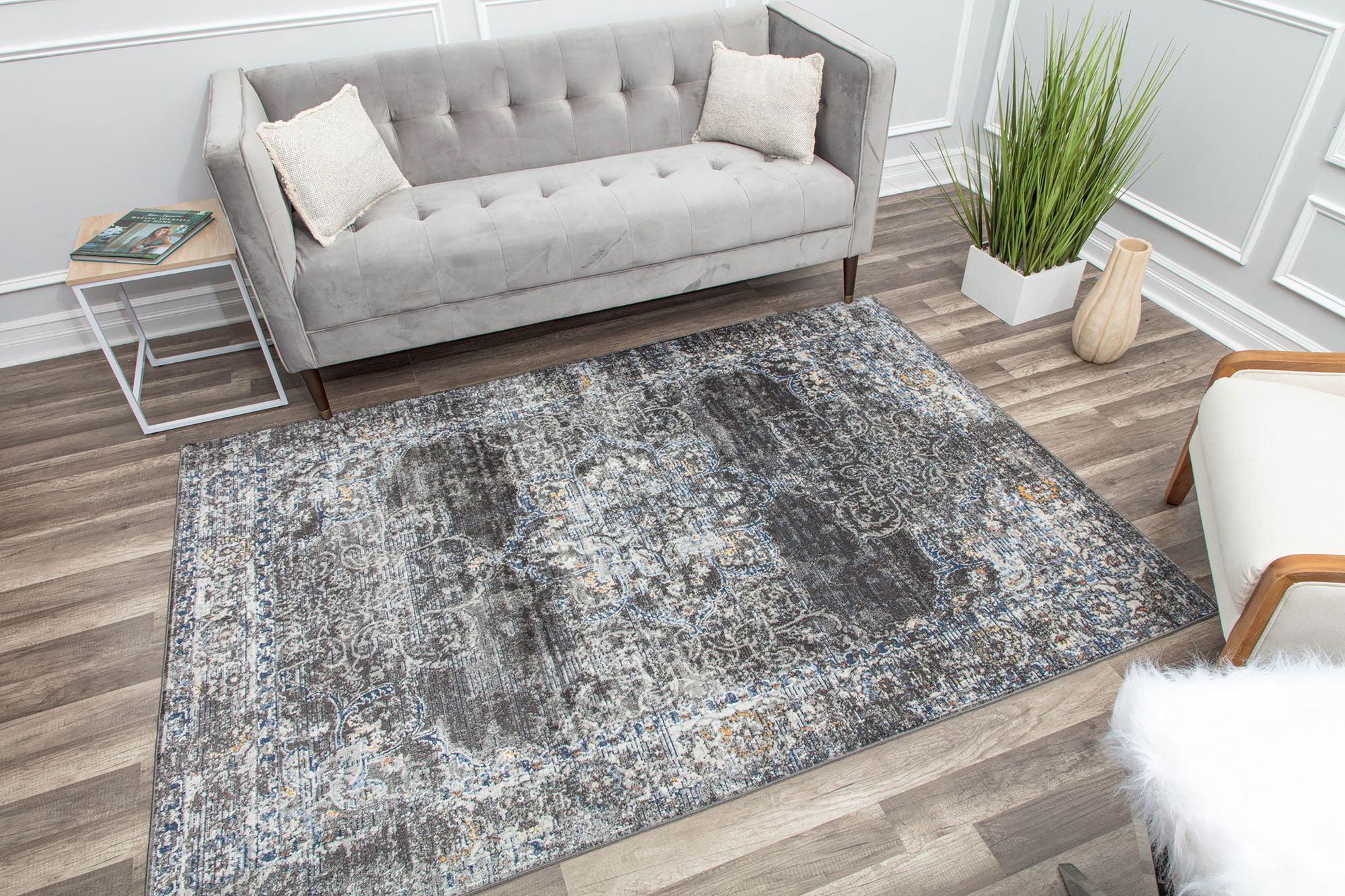 Rugs America Preston PS35A Shadow Bay Blossom Transitional Vintage Gray Area Rug, 5'3" x 7'0"
