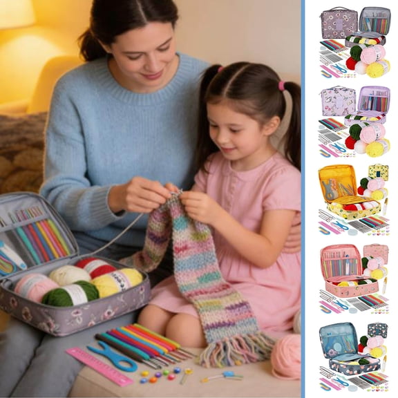 Kuroiy Crochet Kit for Beginners Adults – 59 Piece Crochet Starter Set with Yarn, Ergonomic Hooks, Lace Needles, Storage Case for Easy Crocheting Projects
