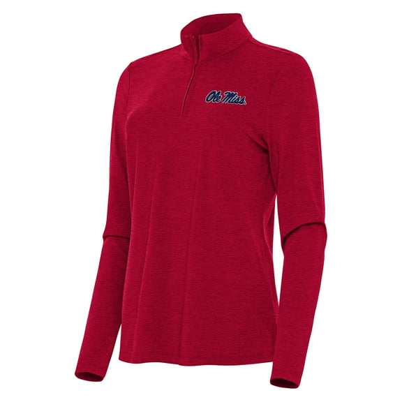 Women's Antigua  Heather Red Ole Miss Rebels Bright Quarter-Zip Top