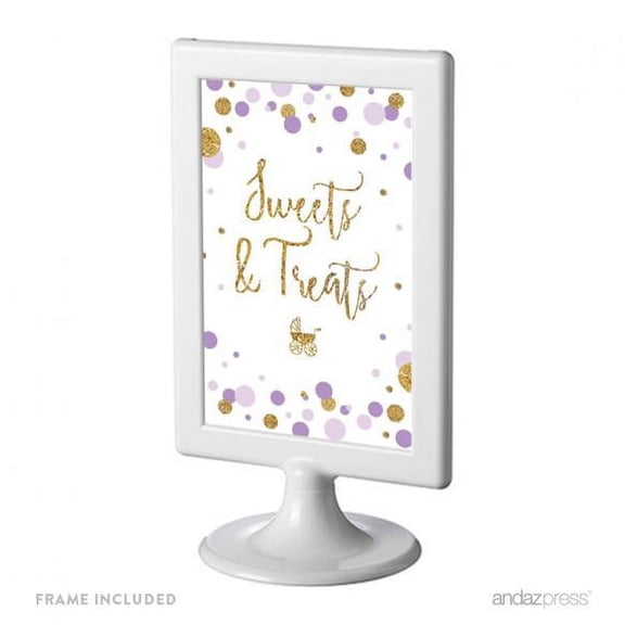 Koyal Wholesale Lavender Gold Glitter Baby Shower Sweets Treats Framed Sign 4x6