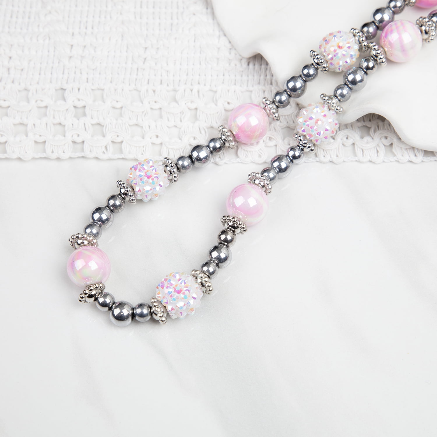 Cousin DIY White AB and Pink Acrylic Shamballa Bead Strand, 54 Pieces, Unisex