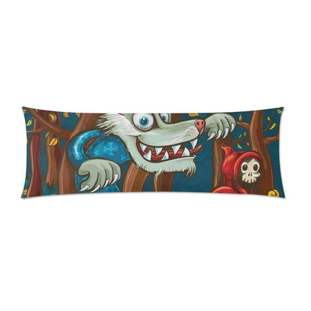 ABPHOTO Scary Little Red Riding Hood and Big Bad Wolf Long Body Pillowcase Pillow Cover Pillowslip 20x60 inch