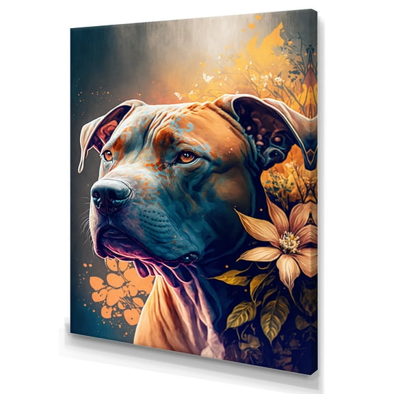 Designart Cute Pitbul Floral Art II Canvas Wall Art