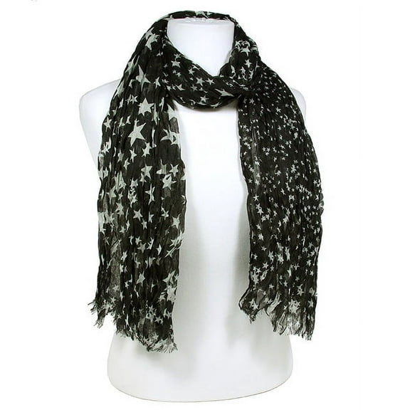 Scarf - Ribbed Stars Print - Black - SF-SSF50526BK