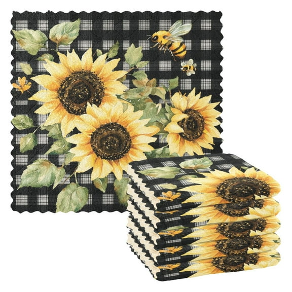 6PCS Dish Towels and Dish Cloths Reuseable Dishcloths Sets for Washing Dishes, Cooking, Baking Size 11" x 11" Beautiful Sunflowers
