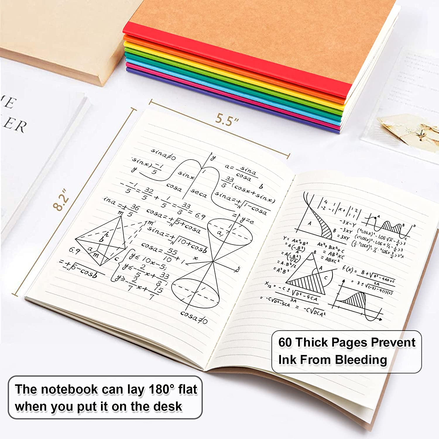 16 Pack Composition Notebooks Bulk, Kraft Cover Lined Blank College Ruled Composition Travel Journals with Rainbow Spines For Women Students Business, 60 Pages, 8.3”x 5.5”, A5, 8 Colors