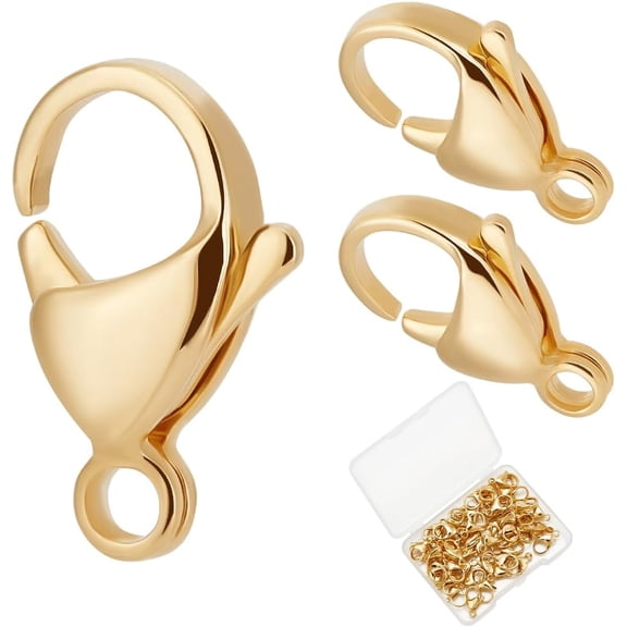 1 Box 50Pcs Lobster Claw Clasps 24K Gold Plated 304 Stainless Steel Trigger Snap Clasp for Bracelet Necklace Jewelry Making 15mm