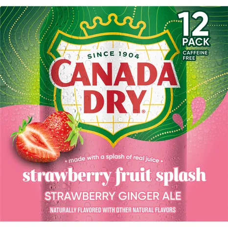 Canada Dry Strawberry Fruit Splash Ginger Ale, 12 fl oz Cans, 24 Pack