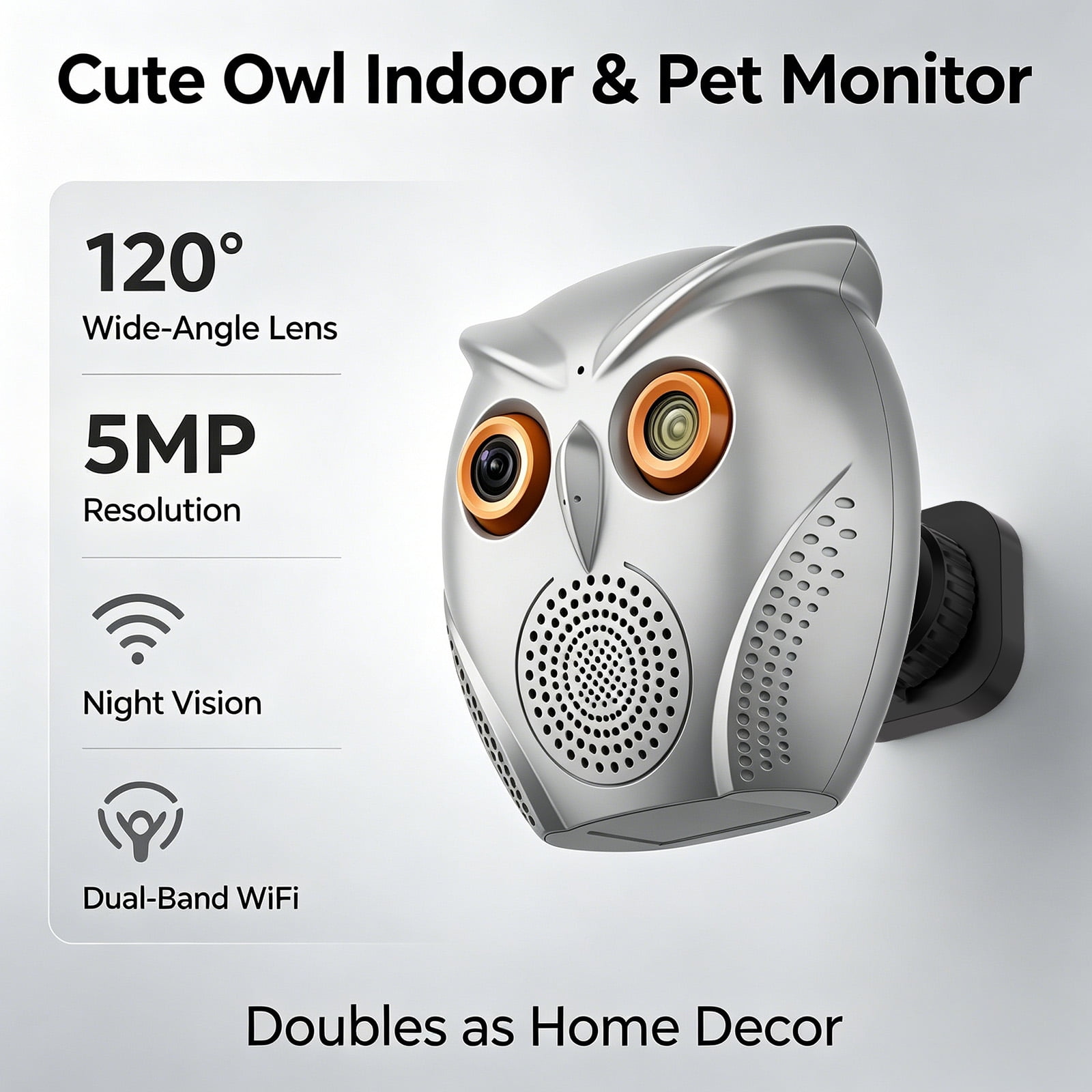 5MPHD Owl Shape Indoor Camera, AI911 Smart Function, 2.4G&5G Dual Band WiFi, 120° Wide Angle, Auto IR Night Vision, Two-Way Audio, Motion Human Detection, Indoor Home Baby Pet Smart Surveill