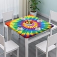 thumbnail image 3 of Colorful Rainbow Tie Dye Spiral Pattern Square Fitted Tablecloth with Elastic Edge,Square Table Cover,Washable Elastic Table Cover for Home Kitchen Party Decor 36"x36", 3 of 6