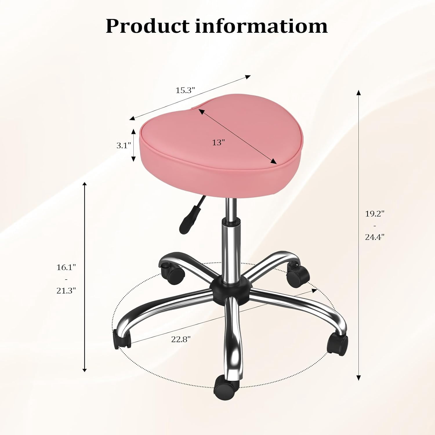 OmySalon Rolling Stool with Wheels, Hydraulic Massage Chair, Heart-Shaped Adjustable Salon Stool, Swivel Stools for Hair Stylist, Vanity SPA, Bar, Barber, Home Office, Tattoo, Hot Pink