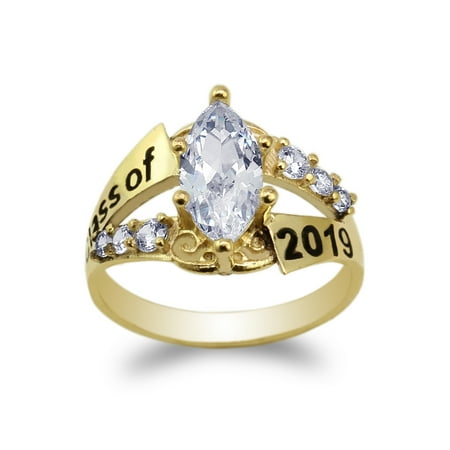 Yellow Gold Plated Graduation Class of 2019 School Ring with 1.25ct Marquise CZ Size