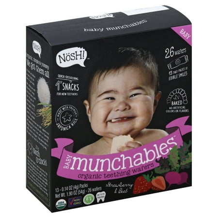 Nosh  Baby Munchables Strawberry and Beet Organic Rice Teething Wafers (Pack of
