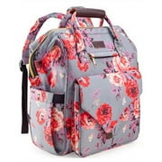 diaper bag backpack, upgraded kaome large capacity multifunction nappy bags, waterproof baby bag floral insulated durable travel maternity back pack for baby girls (with diaper pad, bottle bag)