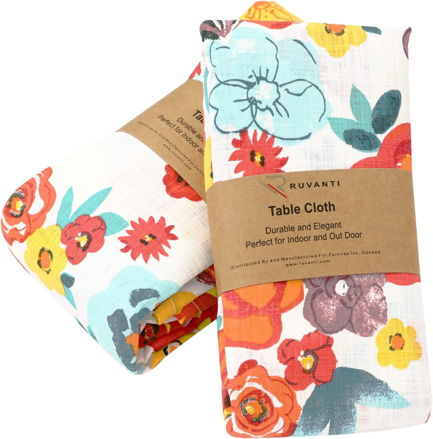 Ruvanti Table Cloth 70" Round 4-6 Seats, Quality 100% Cotton Round Tablecloth, Washable, Reusable Table Cloths, Multi Color Flower Design for Buffet Table, Parties, Holiday Dinner, Wedding & More