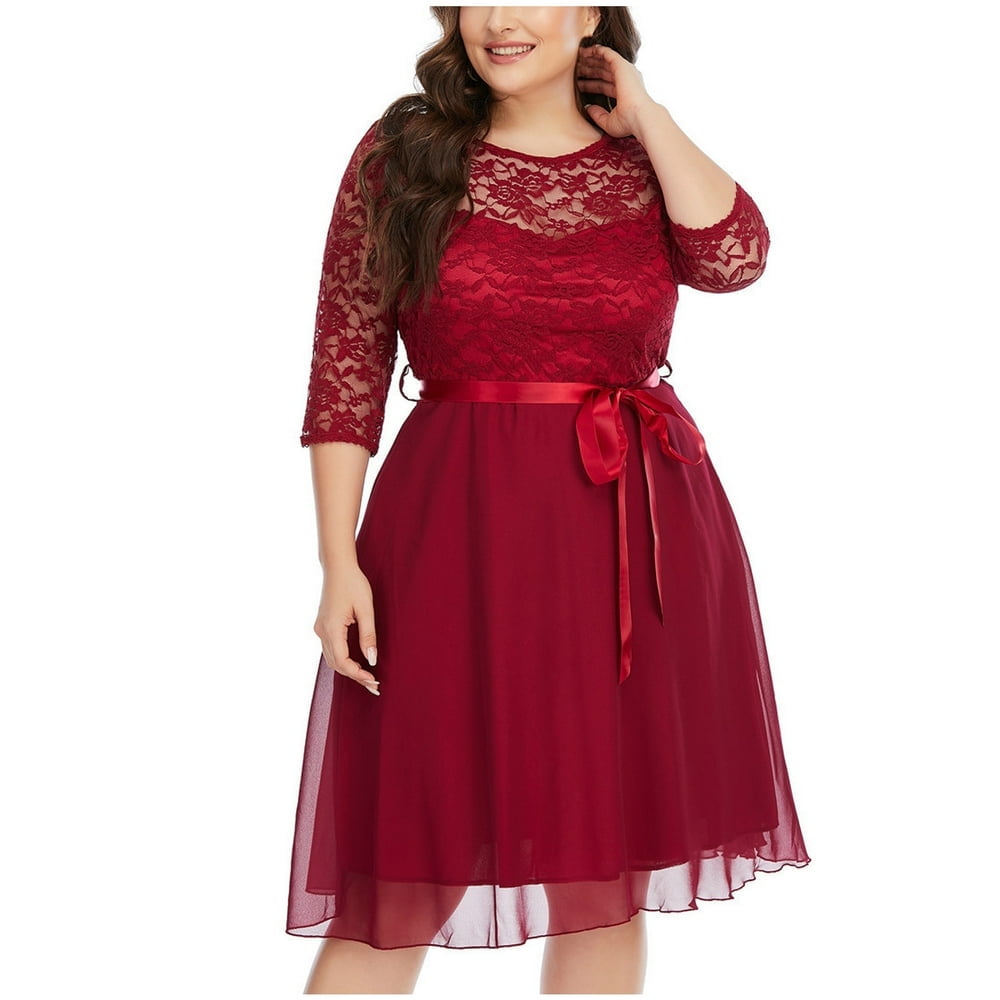 Womens Summer Dress Neck Short Sleeve Lace Chiffon Plus Size Prom Dress  Homecoming Dresses - Walmart.ca
