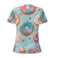 thumbnail image 5 of Wukai Colorful Donut Casual V-Neck Graphic Tees for Women: Lightweight and Breathable Summer Tops with Stylish Design-Medium, 5 of 8