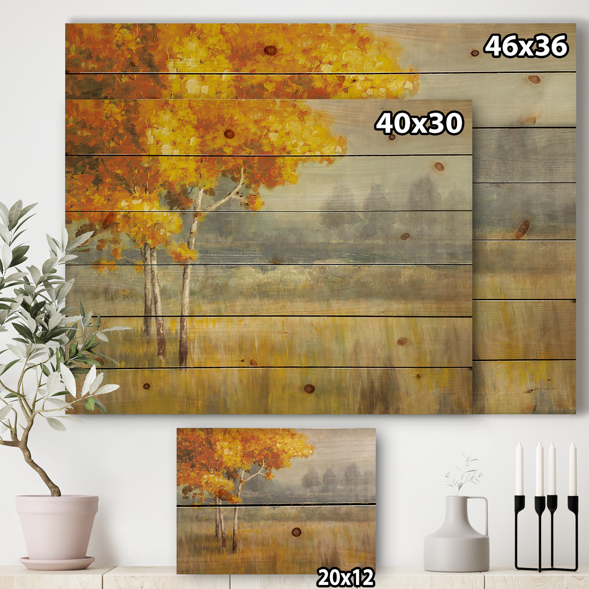 Designart 'Autumn Landscape' Farmhouse Print on Natural Pine Wood