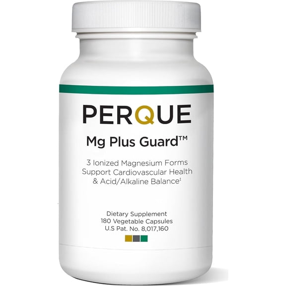 PERQUE Magnesium Plus Guard 180 Capsules, Magnesium Citrate Glycinate Ascorbate Supplement for Muscle Relaxation, Nerve Function & Energy Support