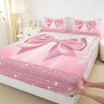 thumbnail image 3 of Manfei Lovely Bow Bowtie Twin Sheet Sets,Ribbon Bowknot Twin Fitted Sheet,Pink Sparkling Print Flat Sheet For Girls,Luxury Bedroom Decor,3-Piece, 3 of 7