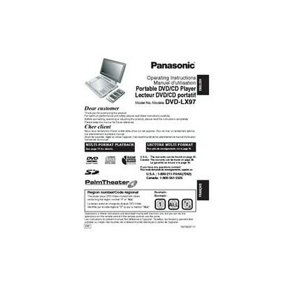 Instruction Manual ONLY for Panasonic DVD-LX97 DVD Player Owners Instruction Manual REPRINT
