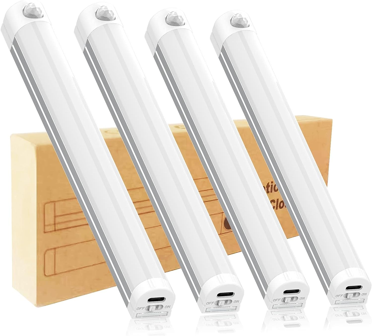4 Pack Under Cabinet Lights Wireless Motion Sensor Light,21 LED USB Rechargeable Closet Under Counter Lighting for Bedroom Wardrobe Kitchen Stairs ,11.8 inch (2 White and 2 Warm)