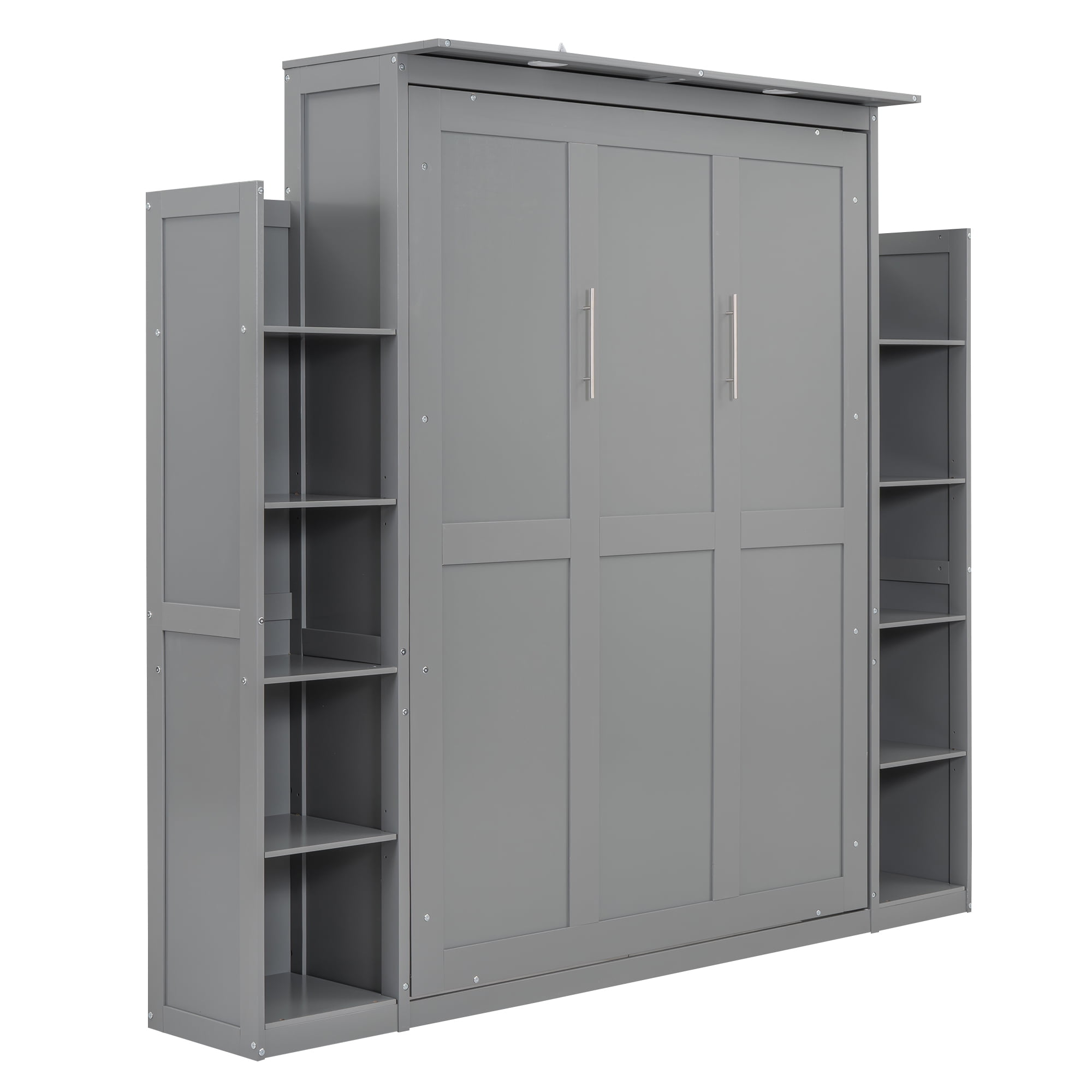 Noble House Full Size Murphy Bed Wall Bed with Shelves and LED Lights,Gray