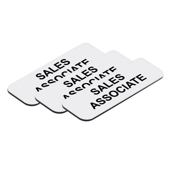 Sales Associate 1 x 3" Name Tag/Badge, White, (3 Pack)