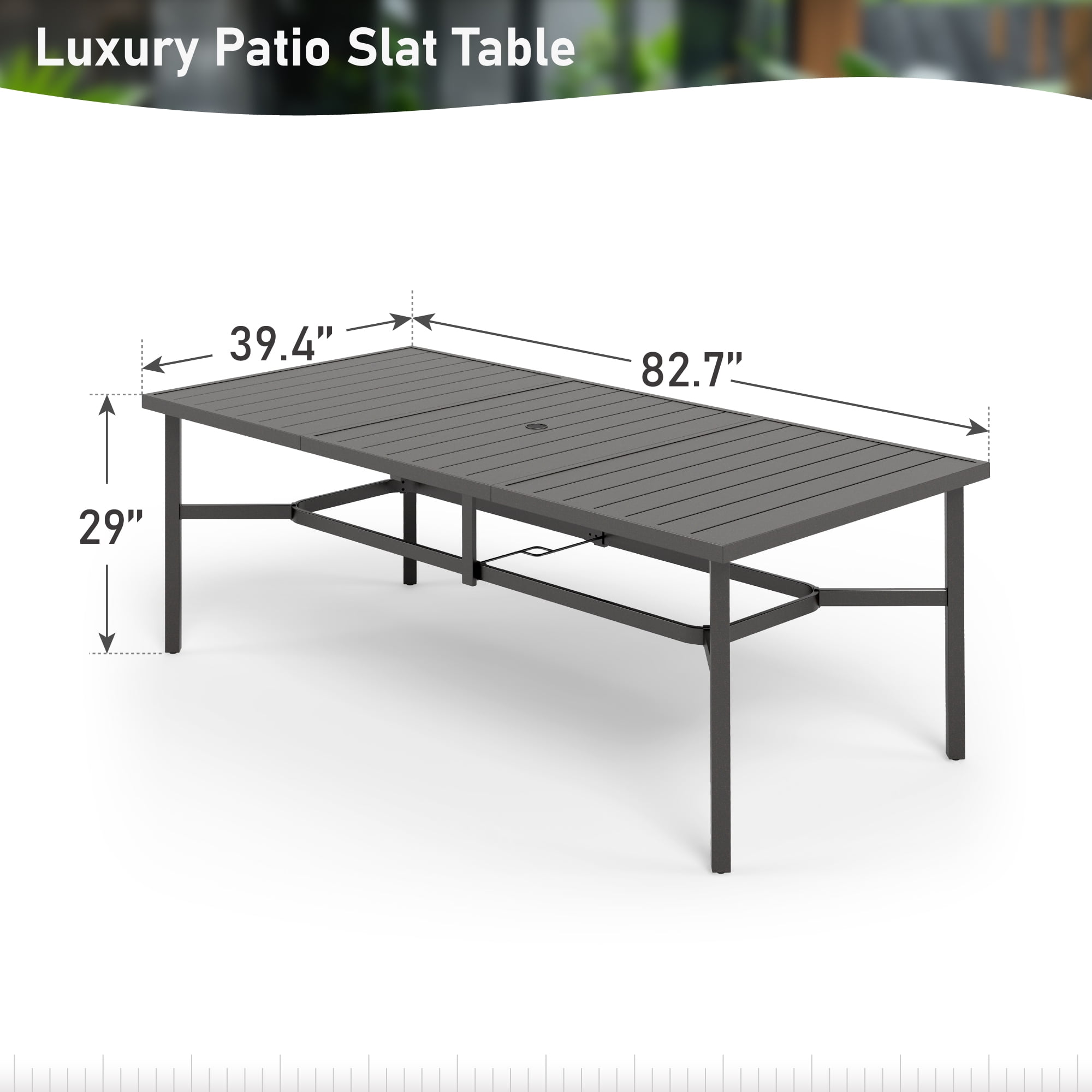 MF Studio 9-Piece Wicker Outdoor Patio Dining Set with Navy Blue Cushions, Rattan Outdoor Chairs and 83” Patio Table with Umbrella Hole for 8 People, Black & Brown